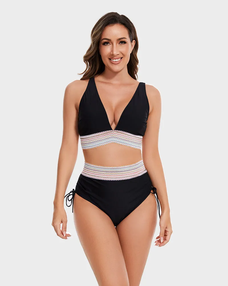 Colorblock Bikinis Set Tummy Control High Waisted Swimsuits
