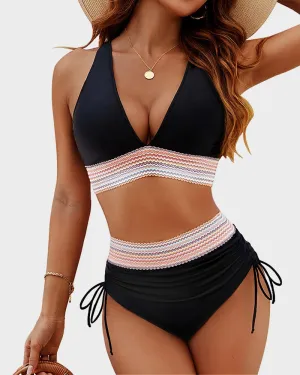 Colorblock Bikinis Set Tummy Control High Waisted Swimsuits