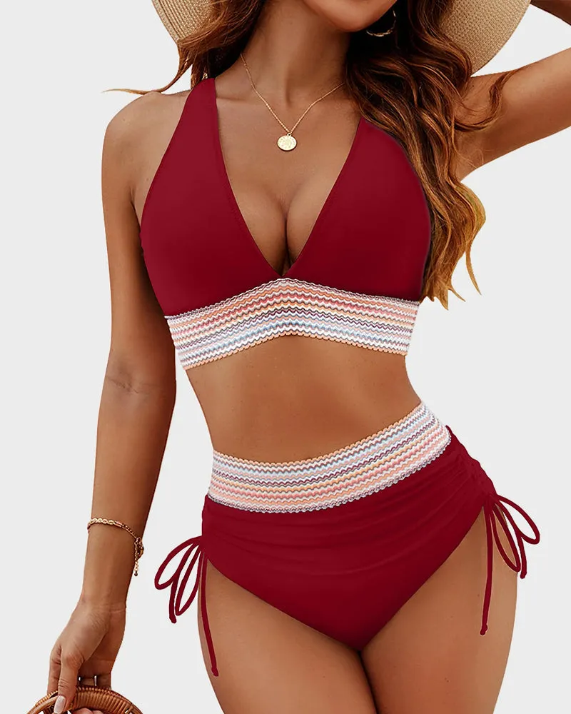 Colorblock Bikinis Set Tummy Control High Waisted Swimsuits