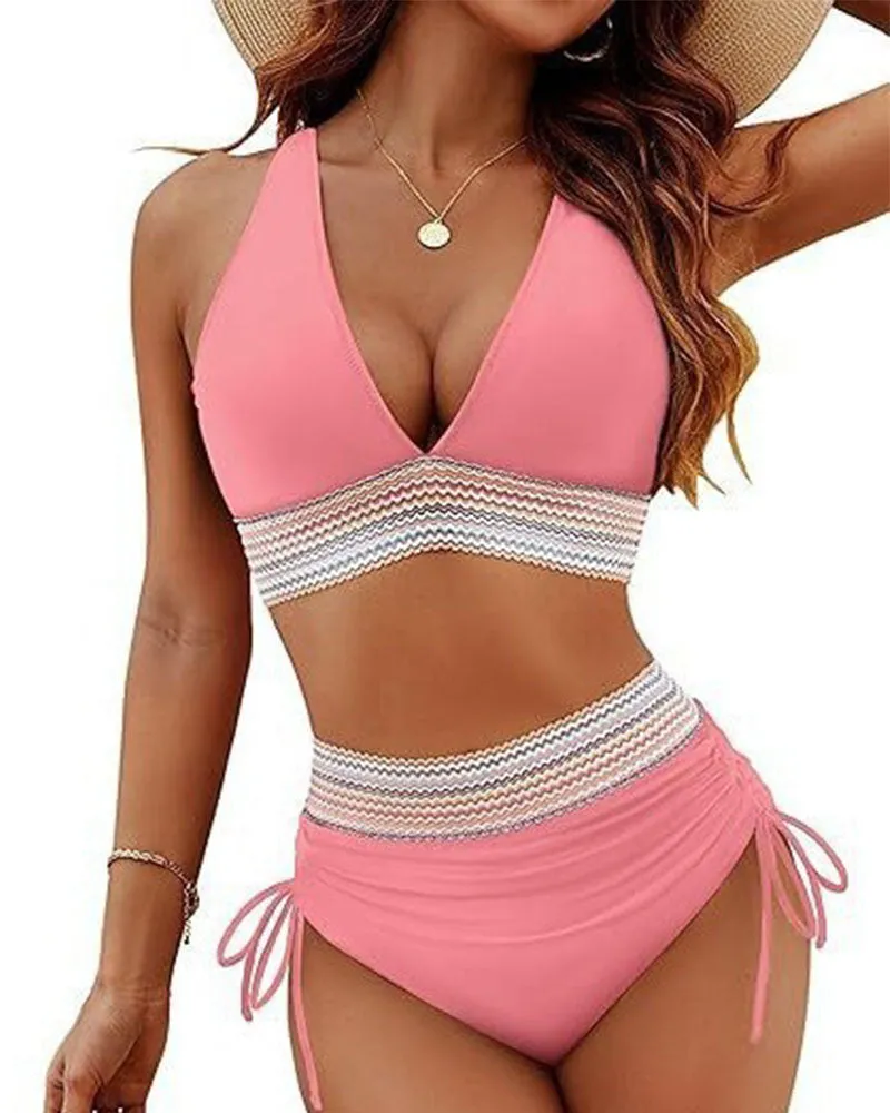 Colorblock Bikinis Set Tummy Control High Waisted Swimsuits