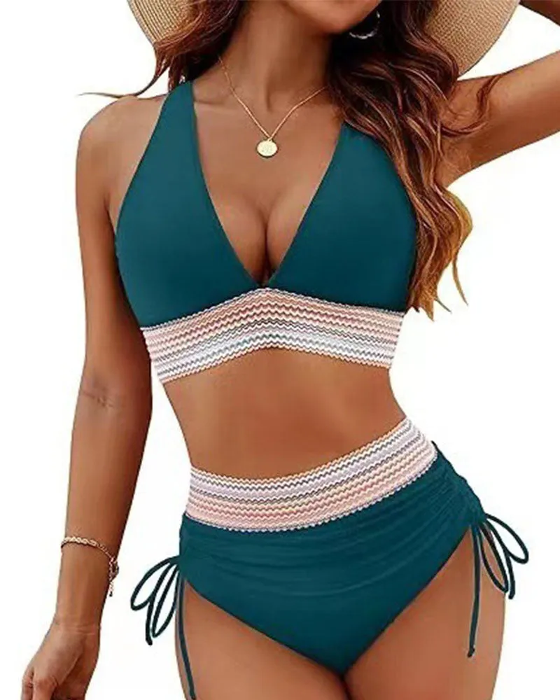 Colorblock Bikinis Set Tummy Control High Waisted Swimsuits