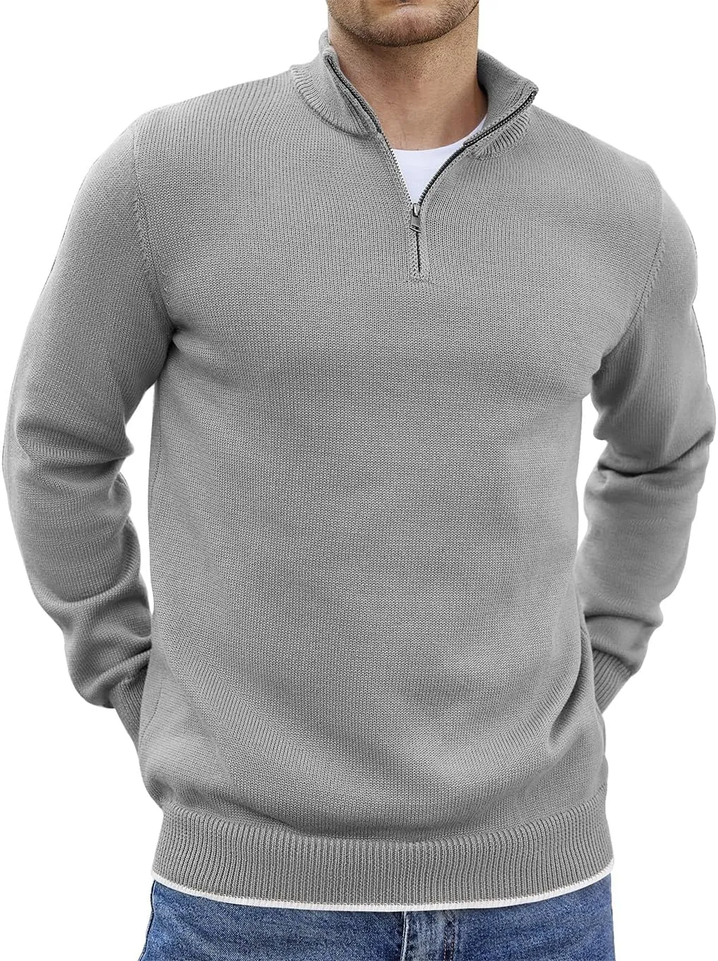 COOFANDY Men's Quarter Zip Up Pullover Slim Fit Lightweight Mock Neck Long Sleeve Sweaters