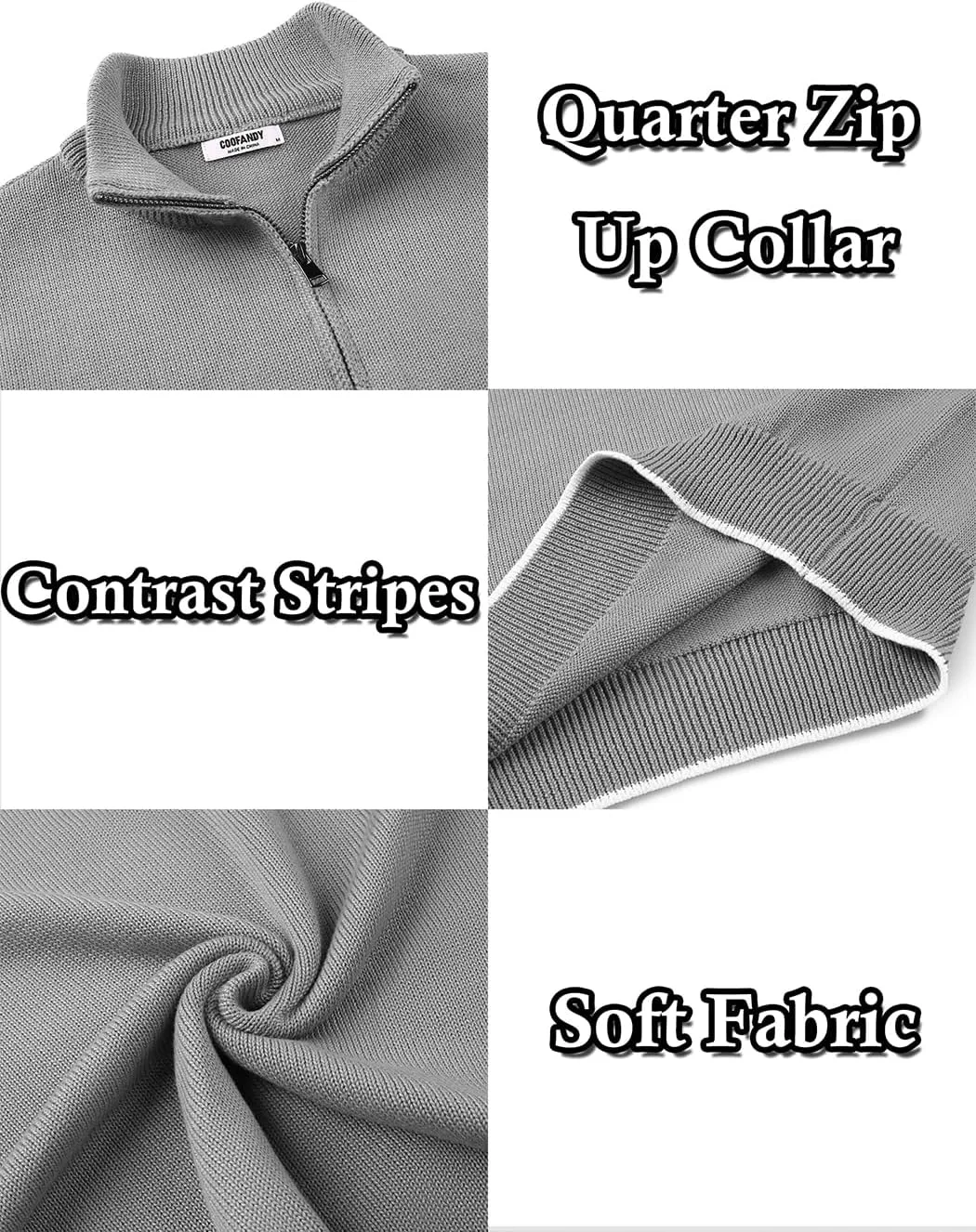 COOFANDY Men's Quarter Zip Up Pullover Slim Fit Lightweight Mock Neck Long Sleeve Sweaters