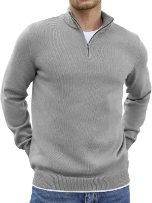 COOFANDY Men's Quarter Zip Up Pullover Slim Fit Lightweight Mock Neck Long Sleeve Sweaters
