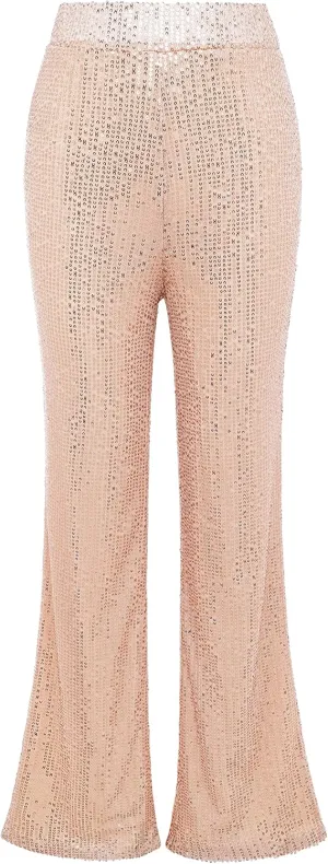 Coucoland Sequin Pants Women - 70s Disco Pants for Women High Waist Shiny Sequin Outfit Sequence Wide Leg Sequin Pants