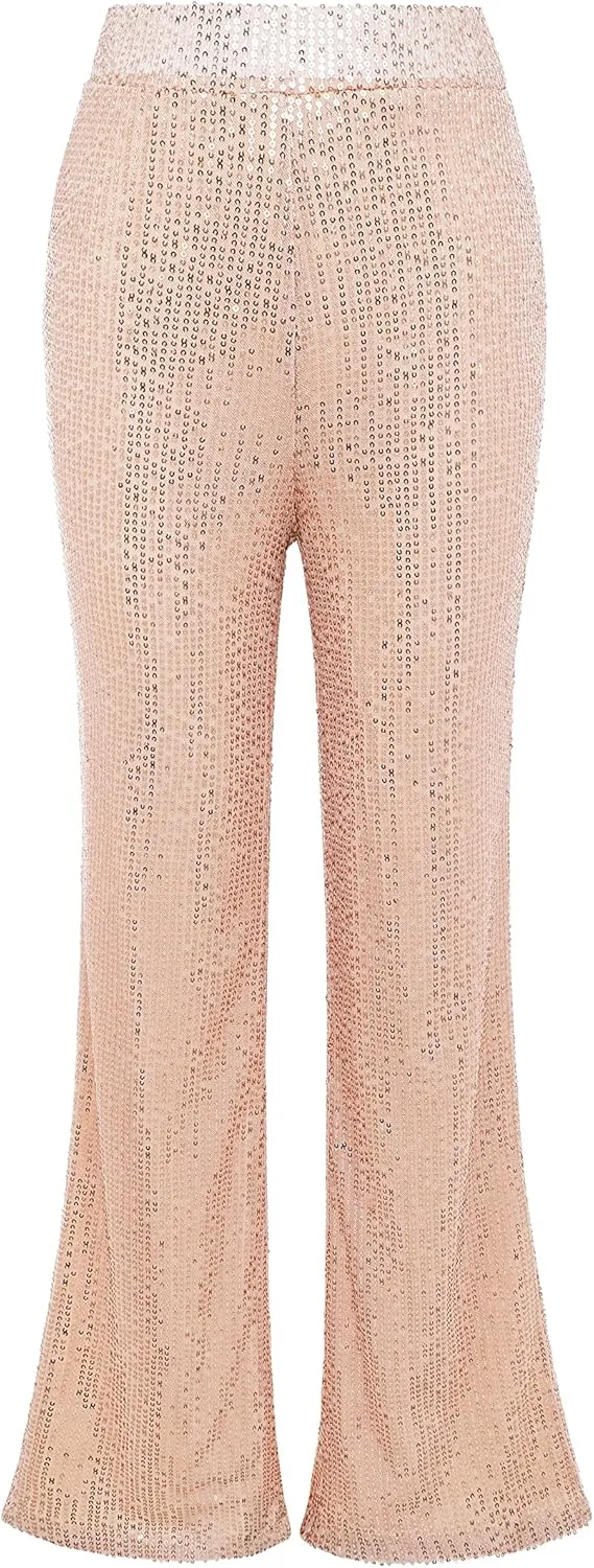 Coucoland Sequin Pants Women - 70s Disco Pants for Women High Waist Shiny Sequin Outfit Sequence Wide Leg Sequin Pants