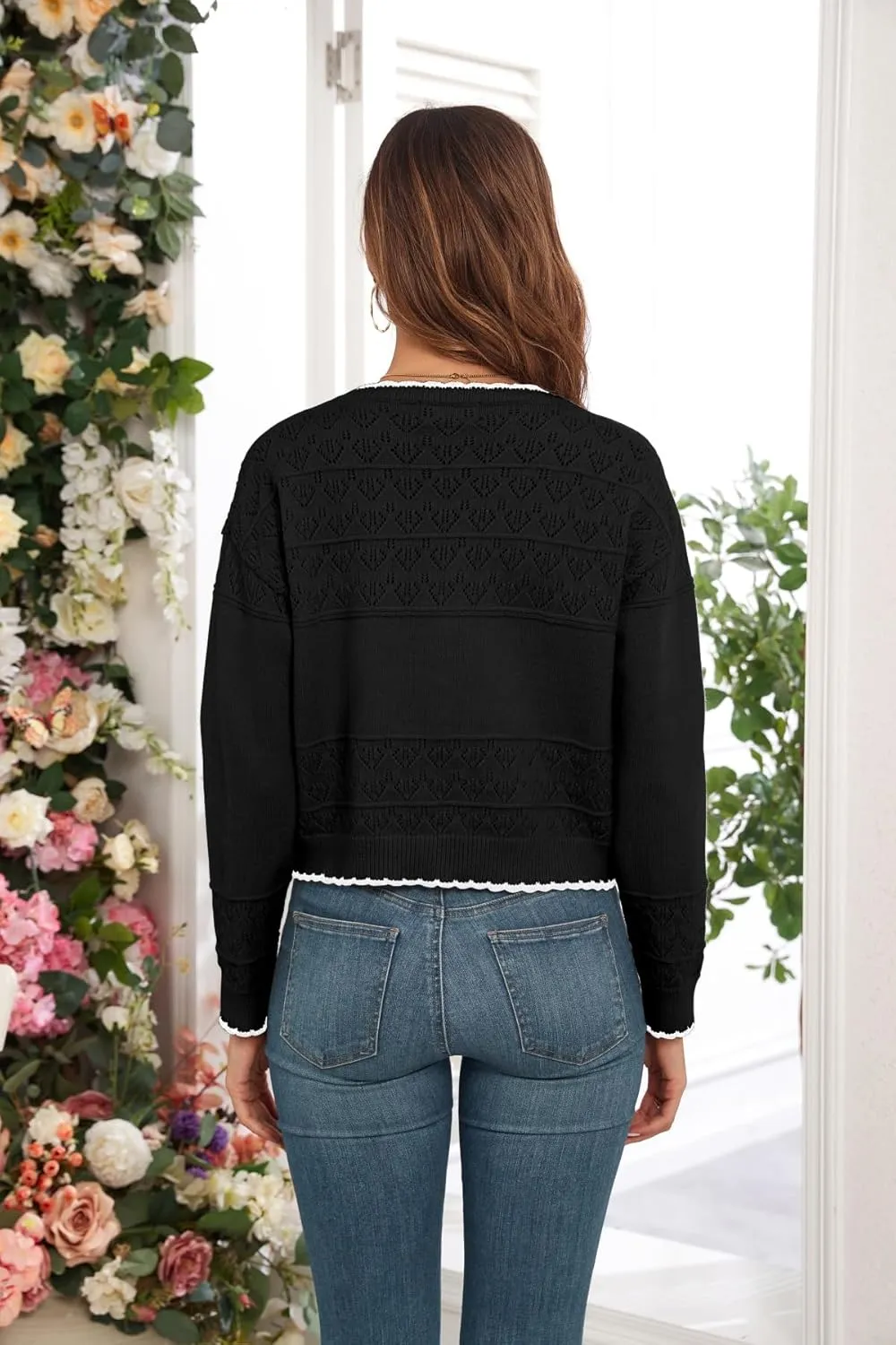 Cropped Cardigan for Women Button Down Long Sleeve Knit Cardigans Sweaters Open Front Lightweight Outwear