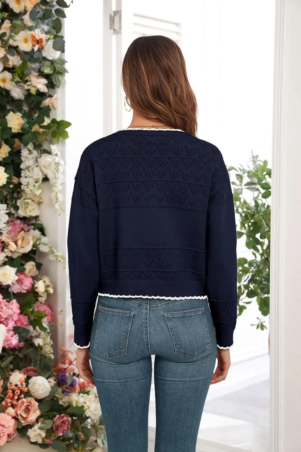 Cropped Cardigan for Women Button Down Long Sleeve Knit Cardigans Sweaters Open Front Lightweight Outwear
