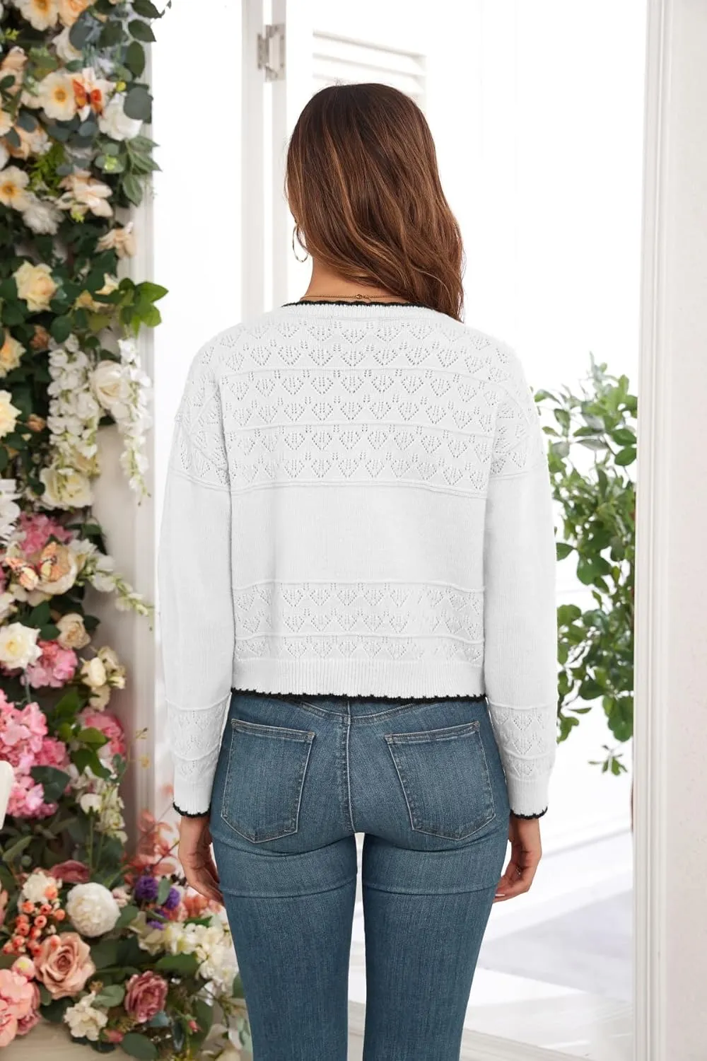 Cropped Cardigan for Women Button Down Long Sleeve Knit Cardigans Sweaters Open Front Lightweight Outwear
