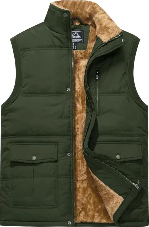 CRYSULLY Men's Winter Outerwear Vests Fleece Lined Sleeveless Jackets Warm Quilted Puffer Vest Casual Sherpa Outdoor Vest