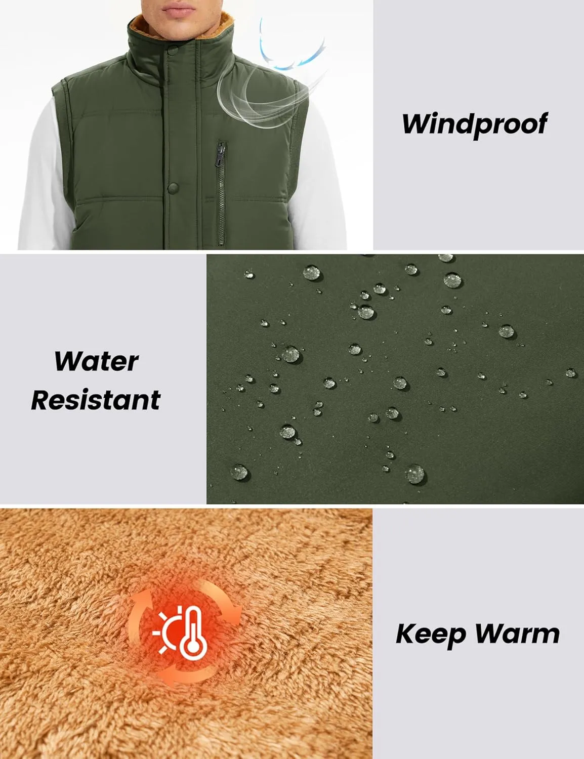 CRYSULLY Men's Winter Outerwear Vests Fleece Lined Sleeveless Jackets Warm Quilted Puffer Vest Casual Sherpa Outdoor Vest
