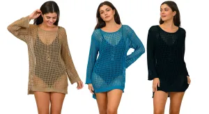 CU-BP25 - Wholesale Womens Long Sleeve Pullover Crochet-Style Cover-Up