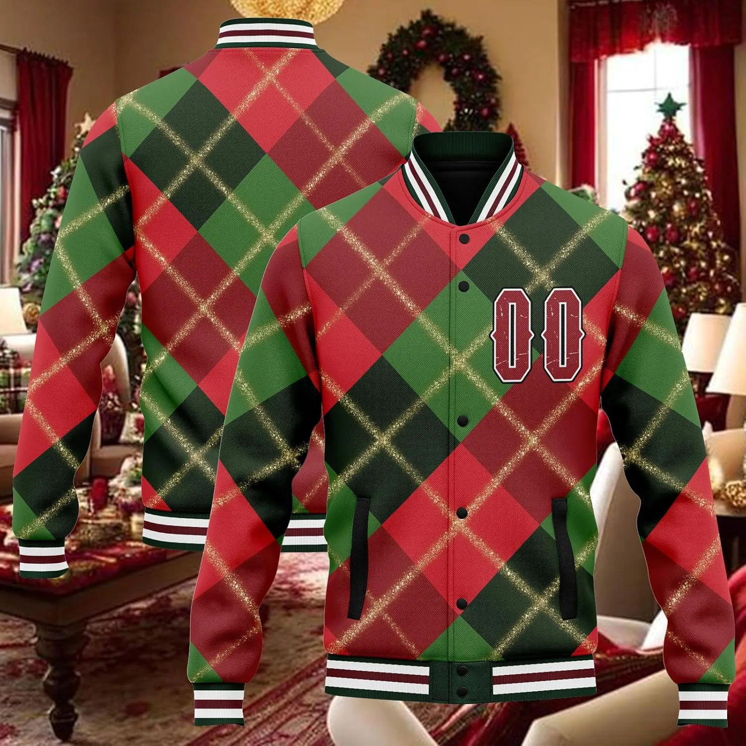 Custom Christmas Varsity Jacket | Warm Cotton-Padded Winter Coat | Customizable Festive Outerwear | Personalized Gift