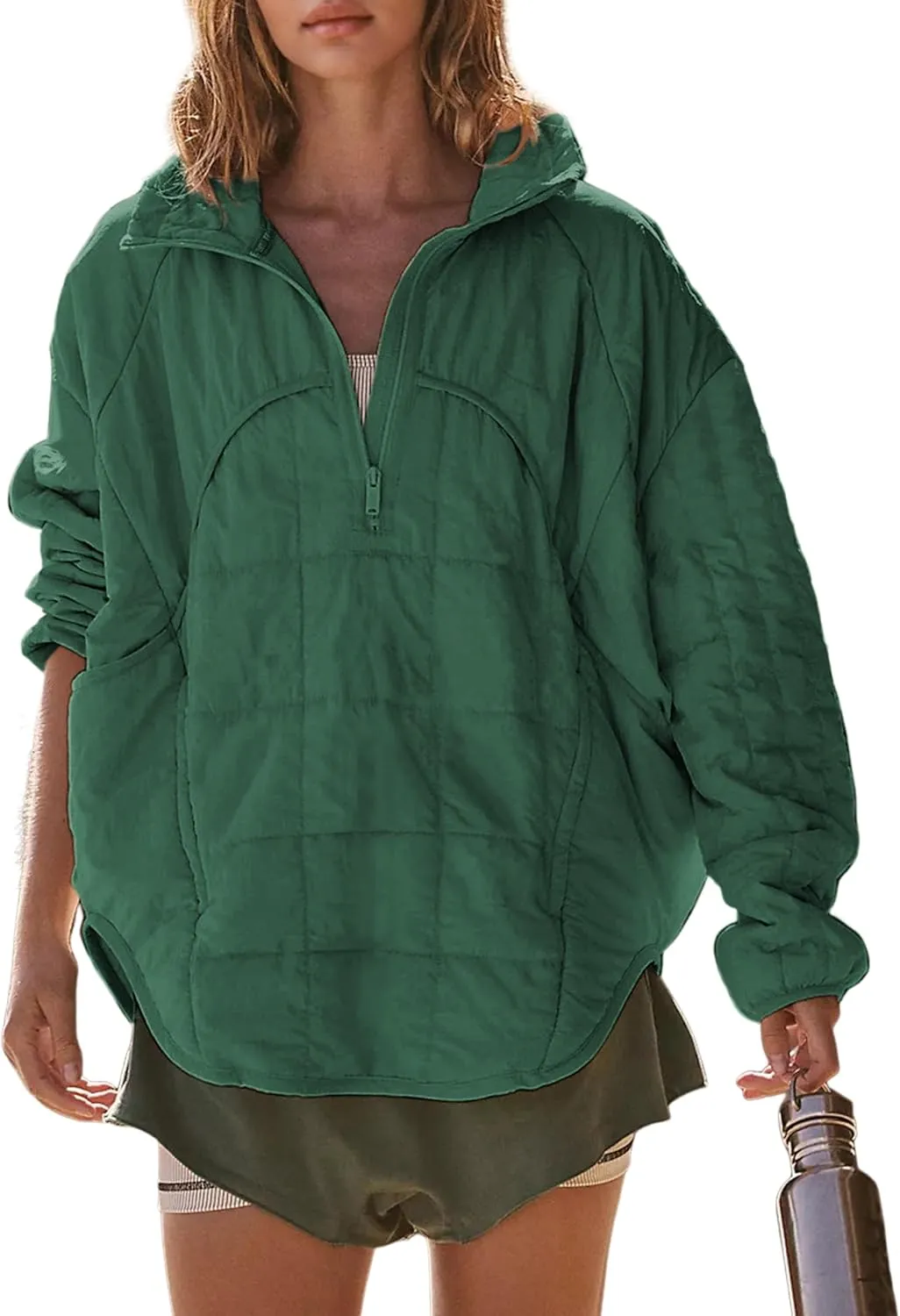 Daacee Oversized Lightweight Quilted Pullover Jacket for Women Casual Half Zip Puffer Jackets Padded Outwear with 4 Pockets