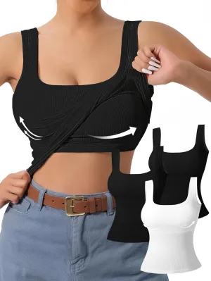 DAGGLOSE Women's U-Back Tank Top - 3-Pack,Built-in Bra, Removable Pads for Gym, Yoga & Outdoor, Long-Lasting Comfort