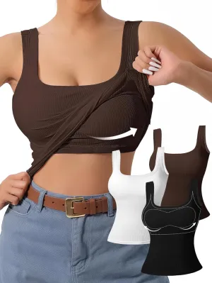 DAGGLOSE Women's U-Back Tank Top - 3-Pack,Built-in Bra, Removable Pads for Gym, Yoga & Outdoor, Long-Lasting Comfort