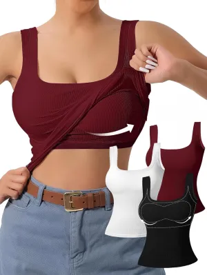 DAGGLOSE Women's U-Back Tank Top - 3-Pack,Built-in Bra, Removable Pads for Gym, Yoga & Outdoor, Long-Lasting Comfort