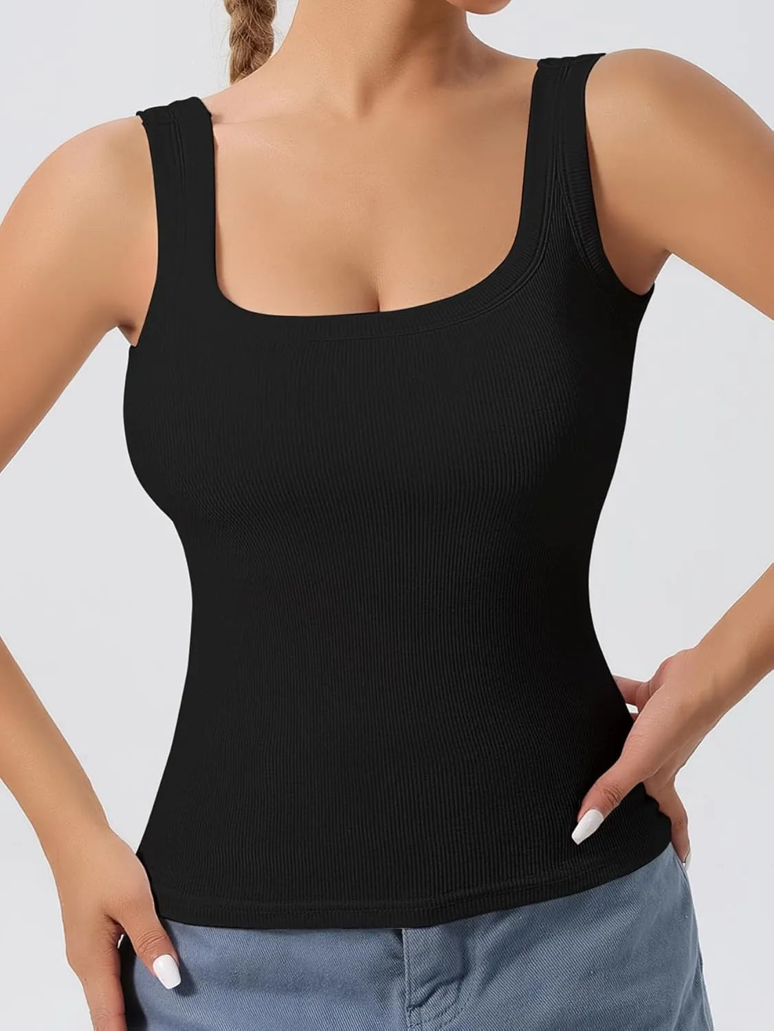 DAGGLOSE Women's U-Back Tank Top - 3-Pack,Built-in Bra, Removable Pads for Gym, Yoga & Outdoor, Long-Lasting Comfort