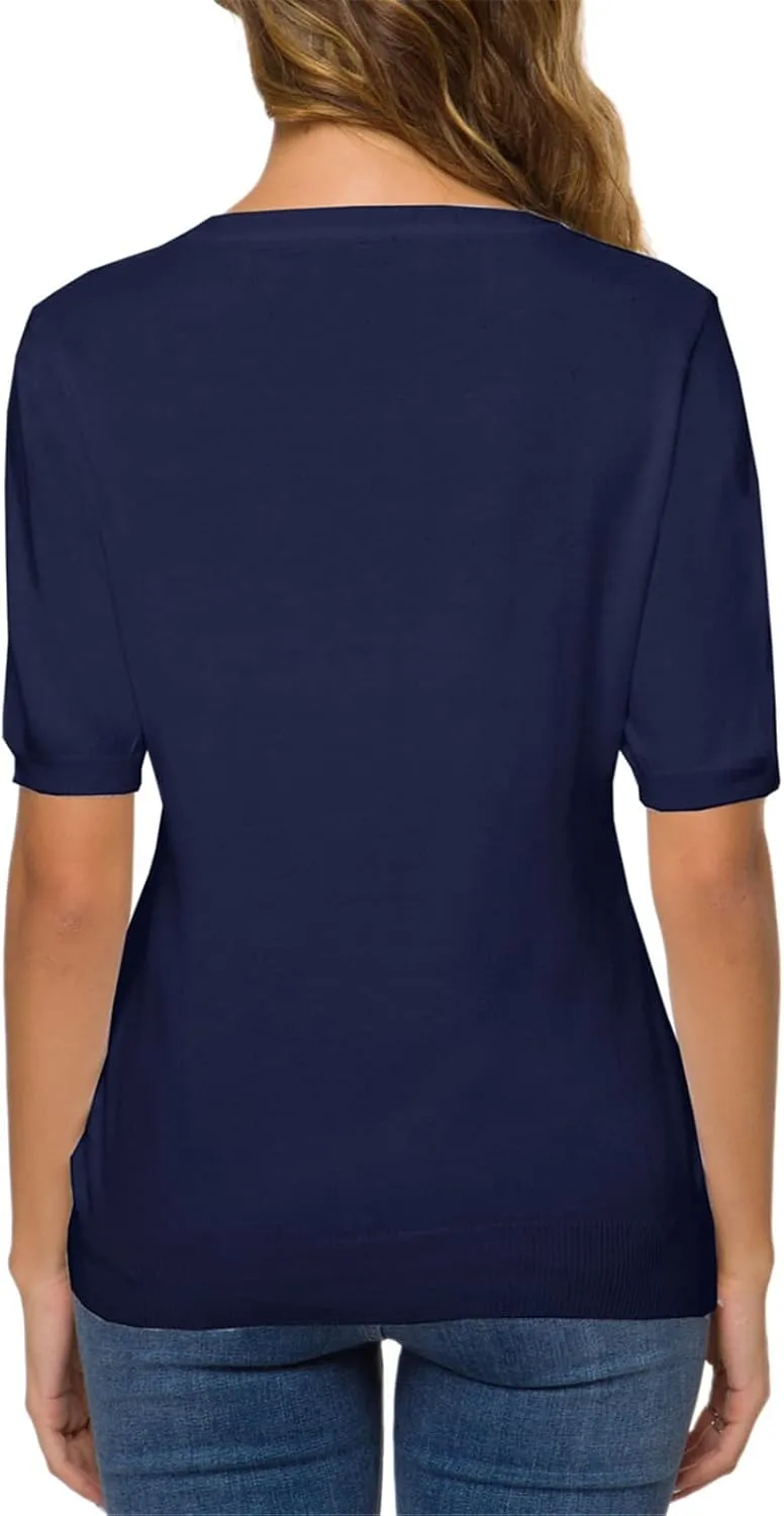DAIMIDY Women's Short Sleeve Crew Neck Sweaters Lightweight Summer Sweater Casual Knit Pullover Tops