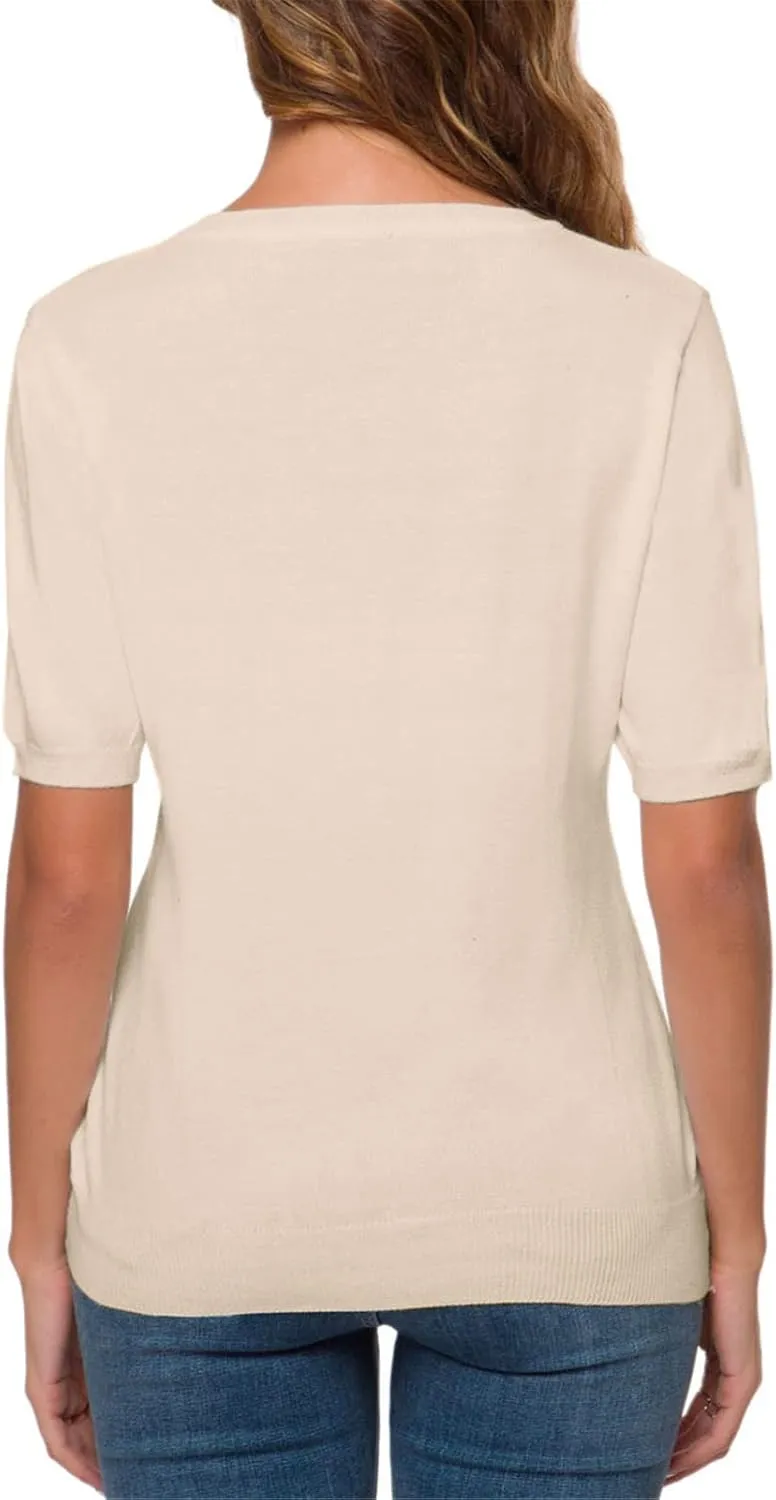 DAIMIDY Women's Short Sleeve Crew Neck Sweaters Lightweight Summer Sweater Casual Knit Pullover Tops