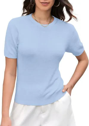 DAIMIDY Women's Short Sleeve Crew Neck Sweaters Lightweight Summer Sweater Casual Knit Pullover Tops