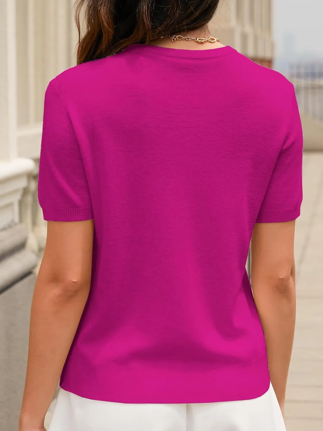 DAIMIDY Women's Short Sleeve Crew Neck Sweaters Lightweight Summer Sweater Casual Knit Pullover Tops