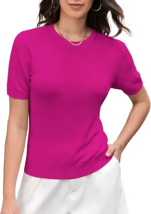 DAIMIDY Women's Short Sleeve Crew Neck Sweaters Lightweight Summer Sweater Casual Knit Pullover Tops