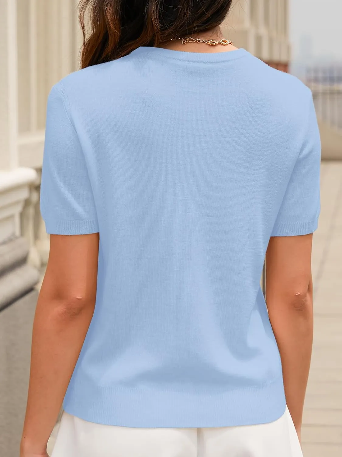 DAIMIDY Women's Short Sleeve Crew Neck Sweaters Lightweight Summer Sweater Casual Knit Pullover Tops