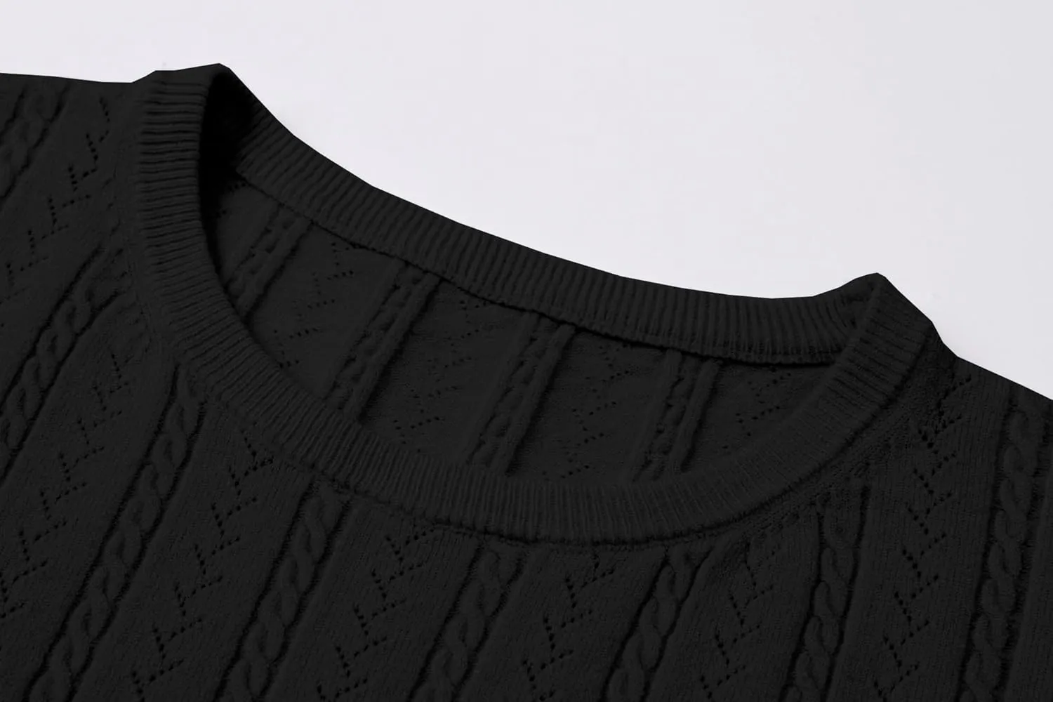 DAIMIDY Women's Short Sleeve Sweaters Hollow Out Summer Sweater Lightweight Cable Knit Pullover Tops