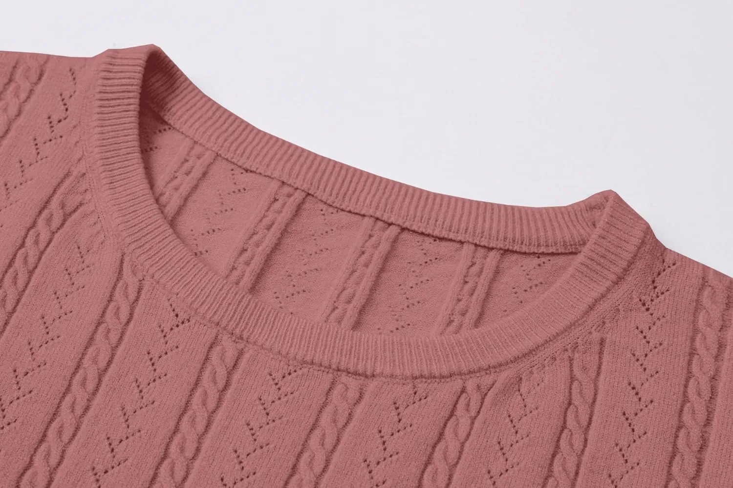 DAIMIDY Women's Short Sleeve Sweaters Hollow Out Summer Sweater Lightweight Cable Knit Pullover Tops
