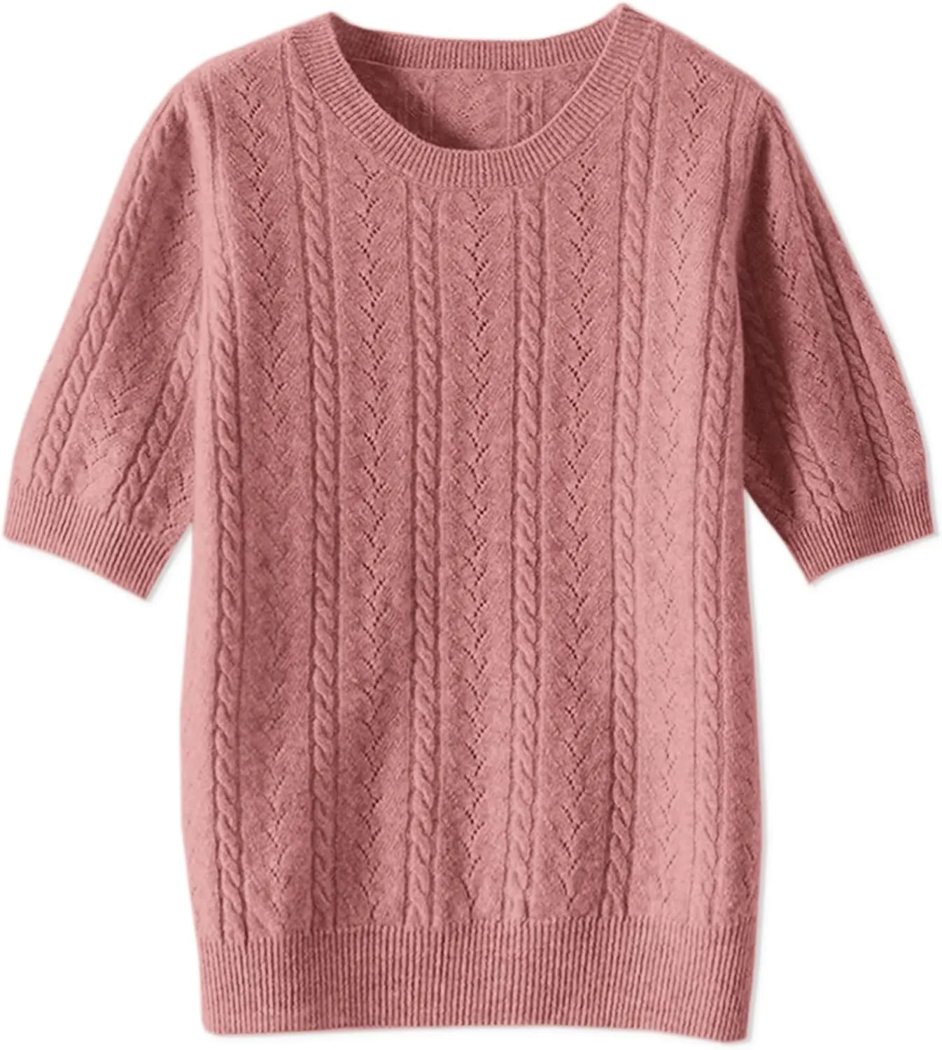 DAIMIDY Women's Short Sleeve Sweaters Hollow Out Summer Sweater Lightweight Cable Knit Pullover Tops