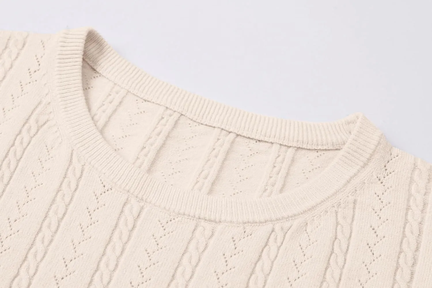 DAIMIDY Women's Short Sleeve Sweaters Hollow Out Summer Sweater Lightweight Cable Knit Pullover Tops