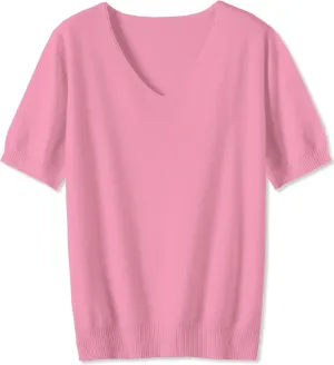 DAIMIDY Women's Short Sleeve V Neck Sweaters Casual Summer Sweater Lightweight Knit Pullover Tops