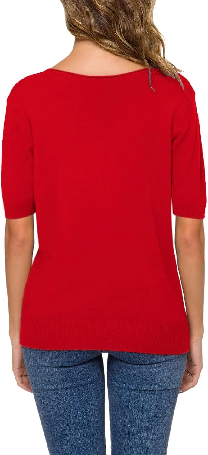 DAIMIDY Women's Short Sleeve V Neck Sweaters Casual Summer Sweater Lightweight Knit Pullover Tops