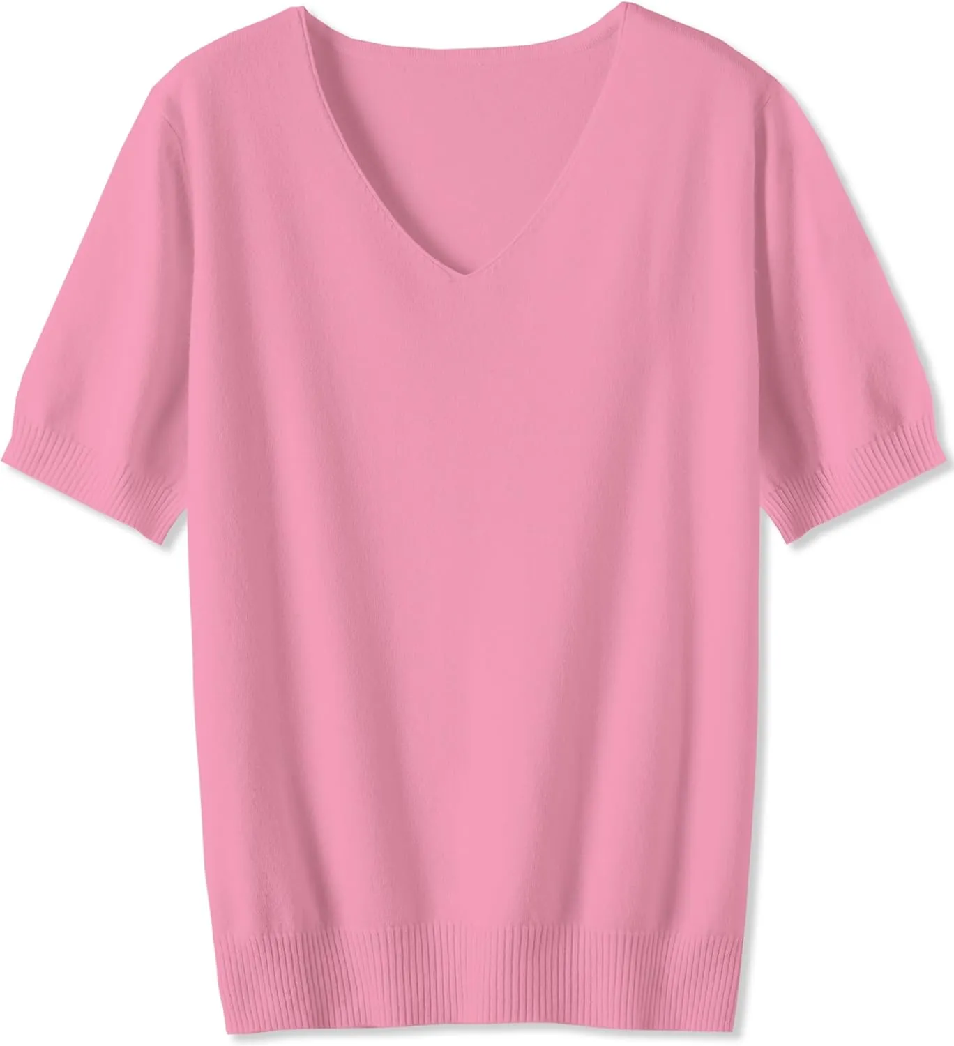 DAIMIDY Women's Short Sleeve V Neck Sweaters Casual Summer Sweater Lightweight Knit Pullover Tops