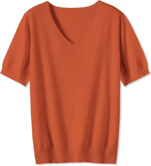DAIMIDY Women's Short Sleeve V Neck Sweaters Casual Summer Sweater Lightweight Knit Pullover Tops