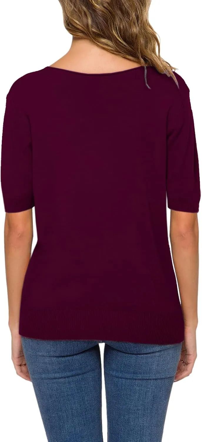 DAIMIDY Women's Short Sleeve V Neck Sweaters Casual Summer Sweater Lightweight Knit Pullover Tops