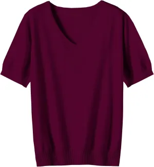 DAIMIDY Women's Short Sleeve V Neck Sweaters Casual Summer Sweater Lightweight Knit Pullover Tops