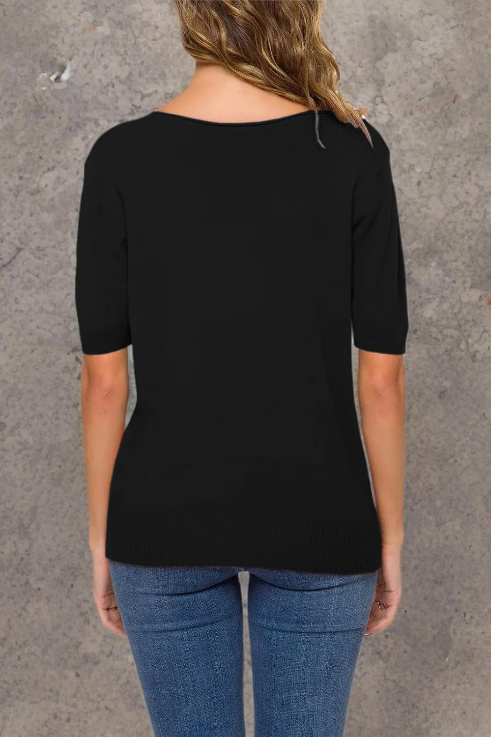 DAIMIDY Women's Short Sleeve V Neck Sweaters Casual Summer Sweater Lightweight Knit Pullover Tops