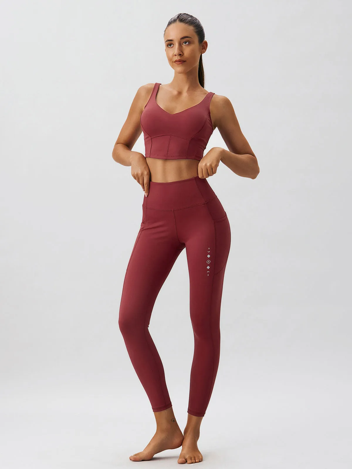 Dark Red Pocket Leggings 25”