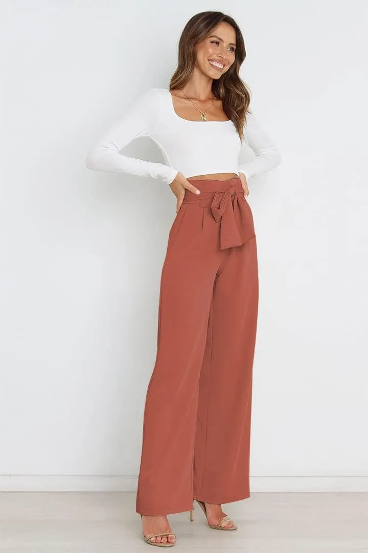 Daysskk Womens Wide Leg Pants High Waist Work Casual Dress Pants Flowy