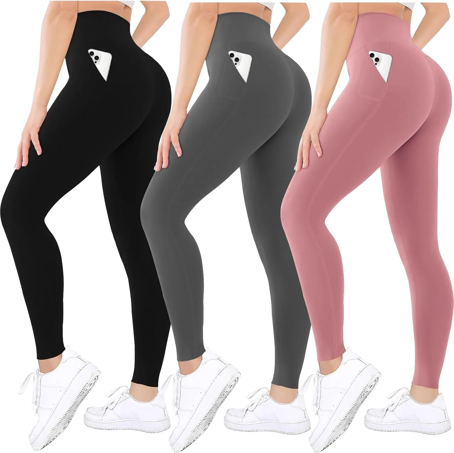 Diravo 3 Pack Black Leggings for Women,Tights Buttery Soft Tummy Control Pants Lined Legging for Yoga Workout Athletic