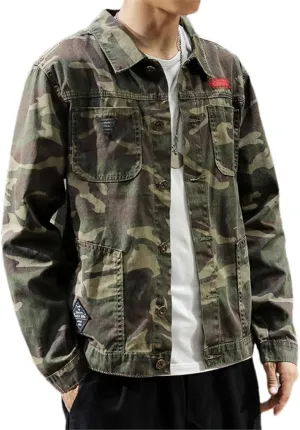 Dninmim Men's Casual Denim Jacket Solid Spring And Autumn Loose Long Sleeve Shirt Top