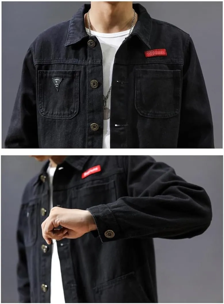 Dninmim Men's Casual Denim Jacket Solid Spring And Autumn Loose Long Sleeve Shirt Top
