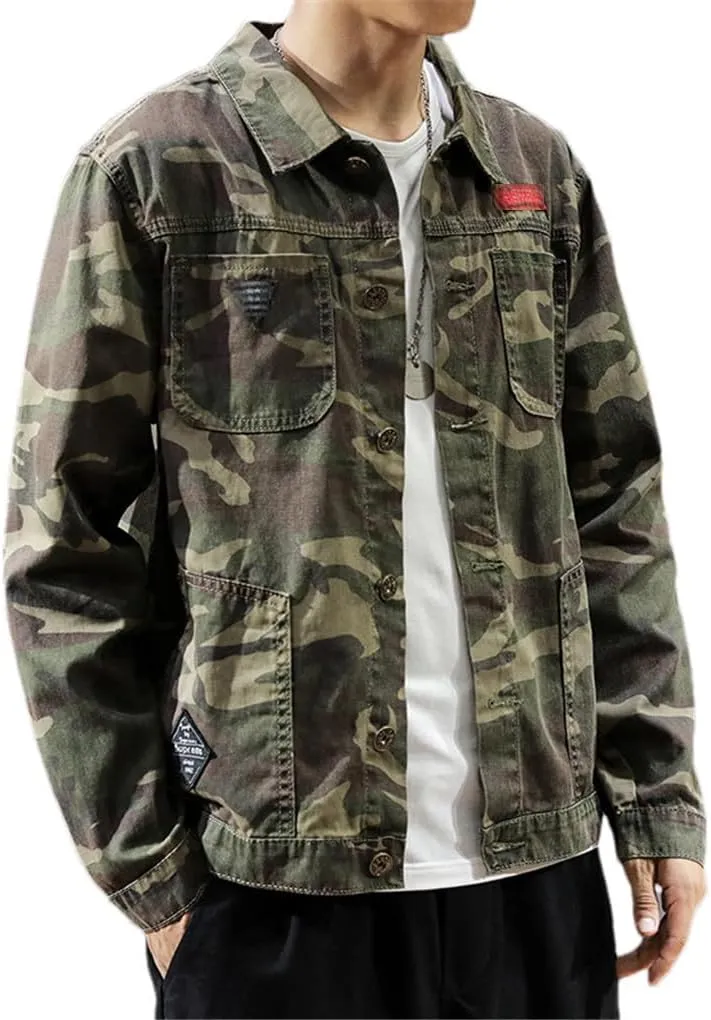 Dninmim Men's Casual Denim Jacket Solid Spring And Autumn Loose Long Sleeve Shirt Top