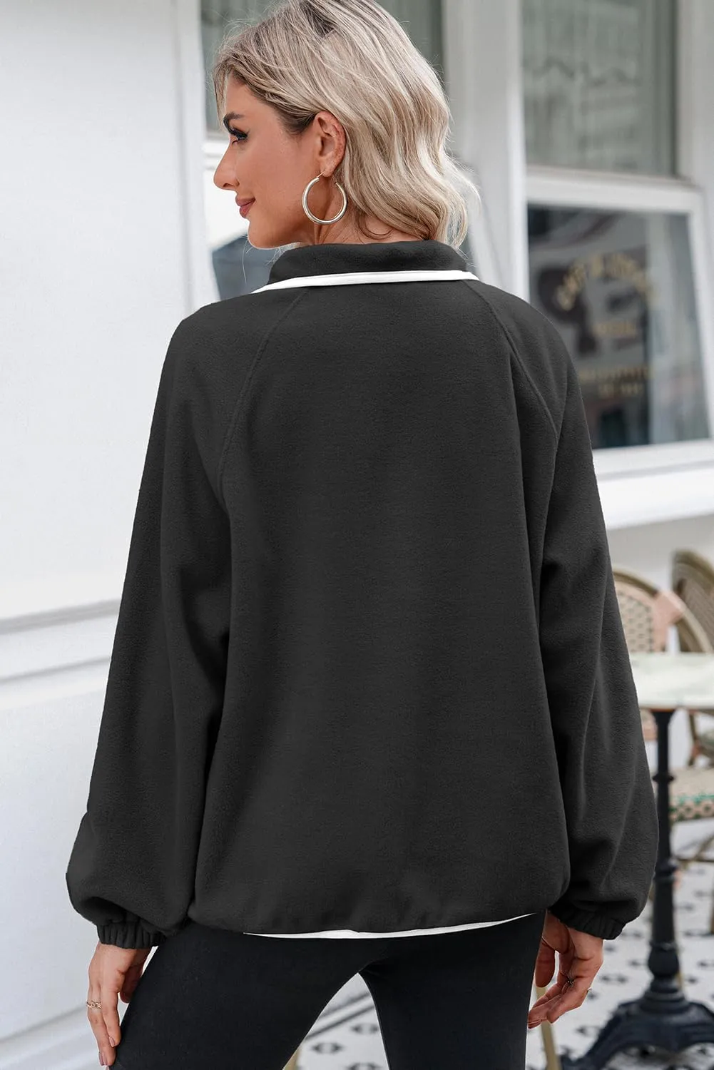 Dokotoo Sweatshirt for Women Oversized Fuzzy Fleece Jacket Color Block Button Long Sleeve Pullover Sherpa Sweatshirts Tops