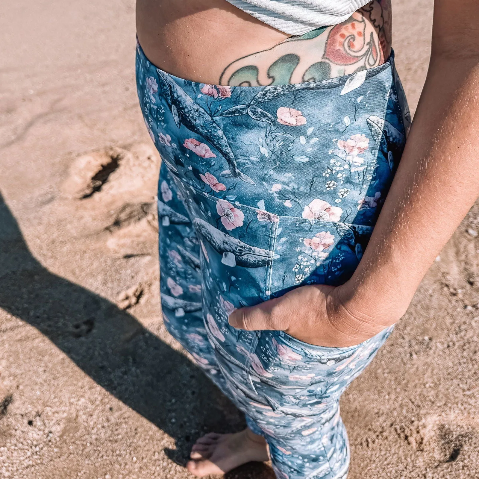 Dusky Gray Whale Eco Swim Leggings With Pockets