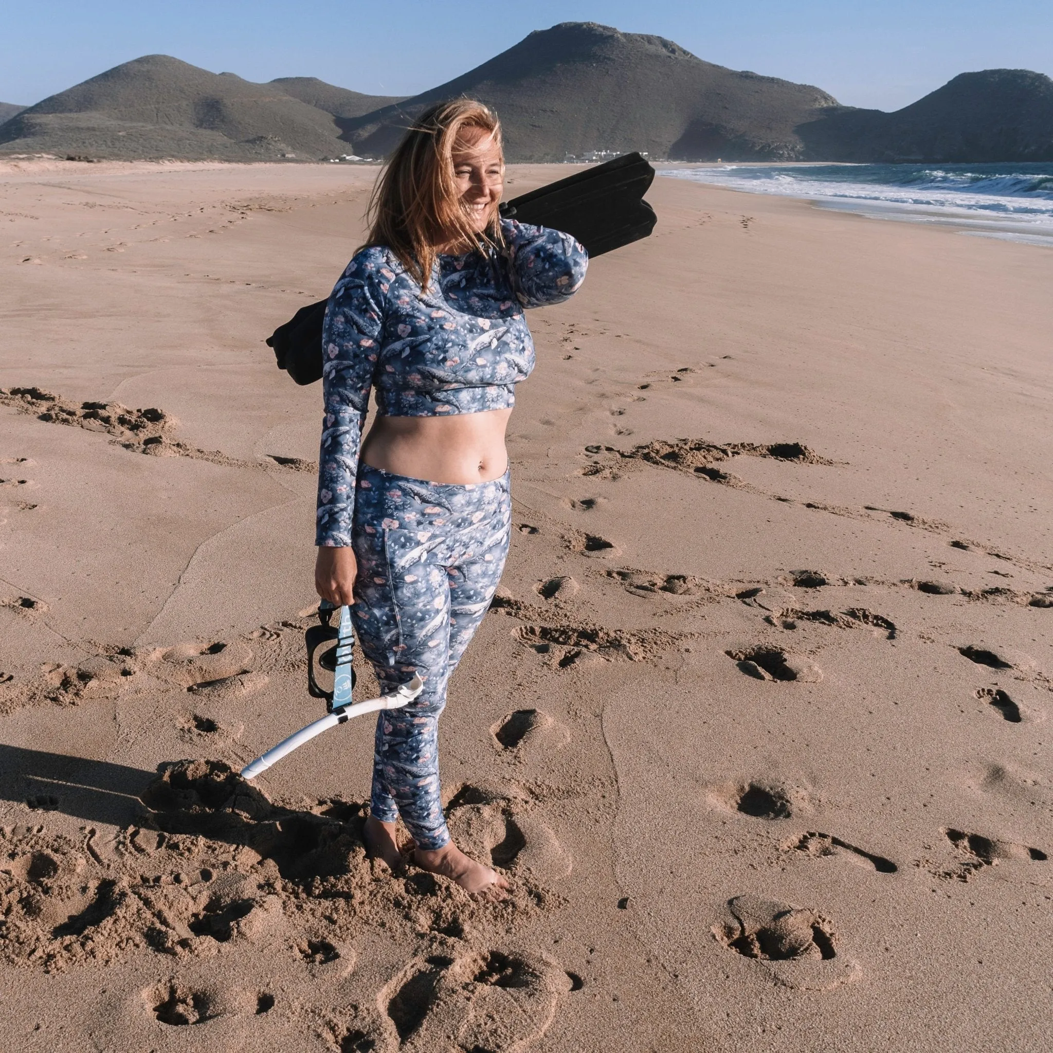 Dusky Gray Whale Eco Swim Leggings With Pockets