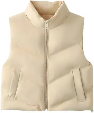 Dvbfufv Female Down Cotton Padded Vest Womens Puffer Vest Sleeveless Zipper Coat Stand Collar Jacket With Pockets