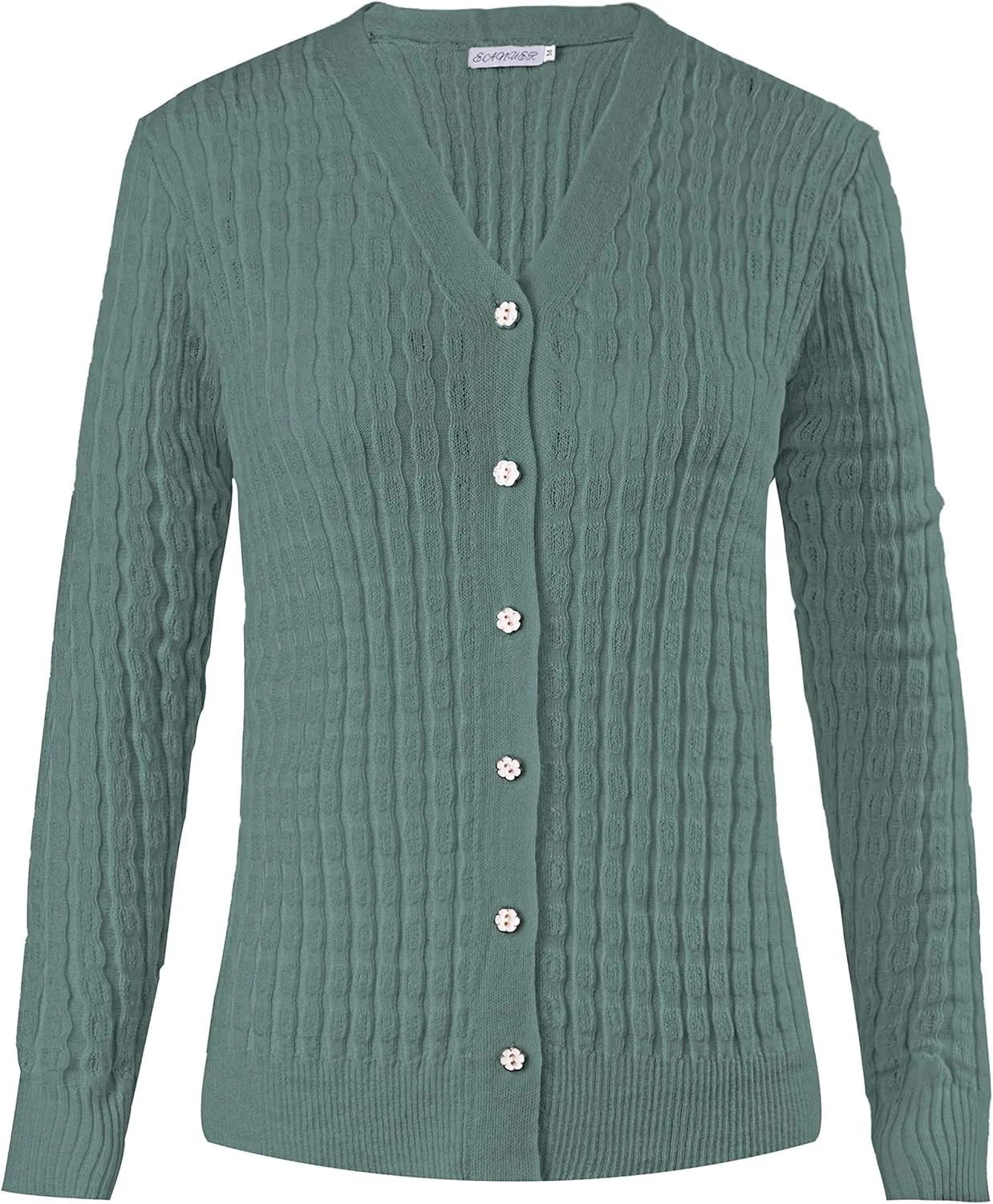 EANUER Women's Lightweight V Neck Long Sleeve Button Down Hollow Out Wool Cardigan Sweaters